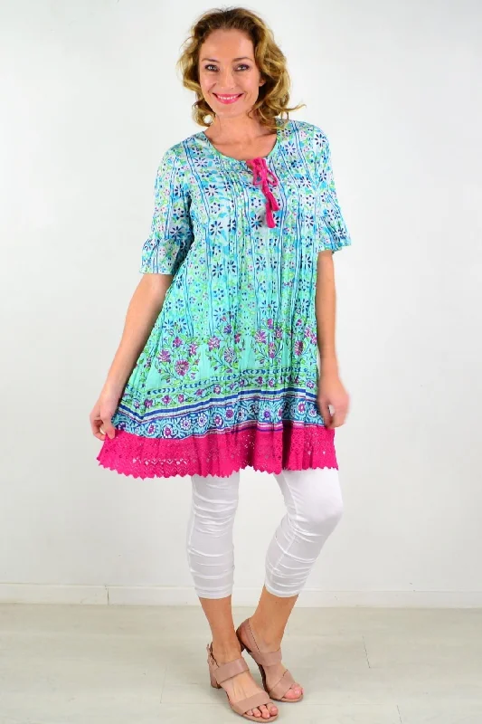 Sunny Days Crinkle Crotchet Hem Tunic Top