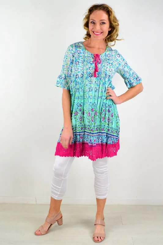 Sunny Days Crinkle Crotchet Hem Tunic Top