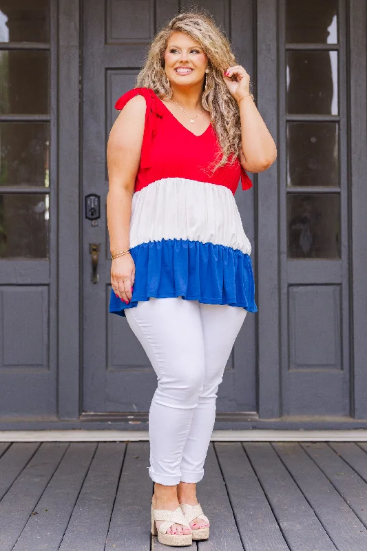 Sweet Patriot Top, Red/White