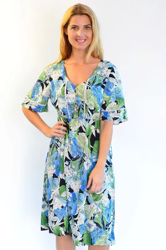 Tropical Lace Trim Aztec Haze Tunic Dress