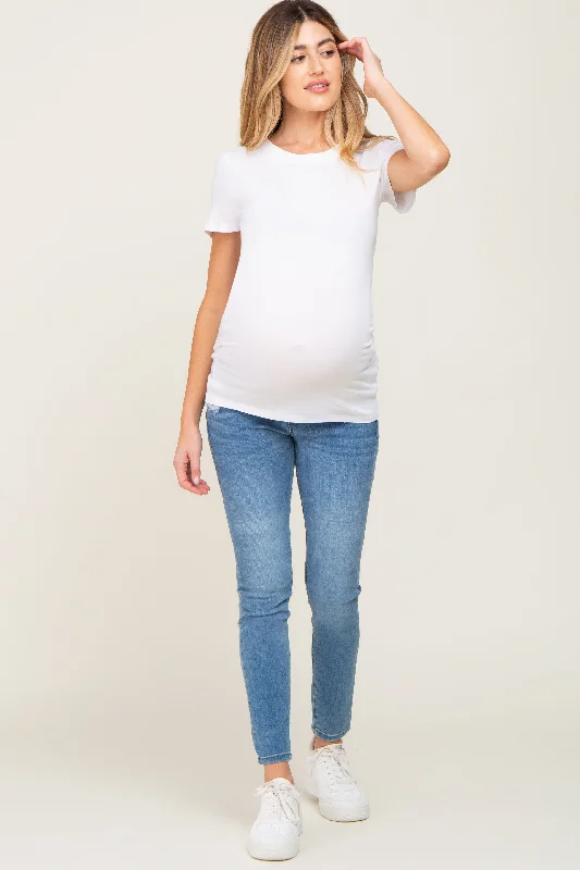 White Basic Crew Neck Maternity Tee