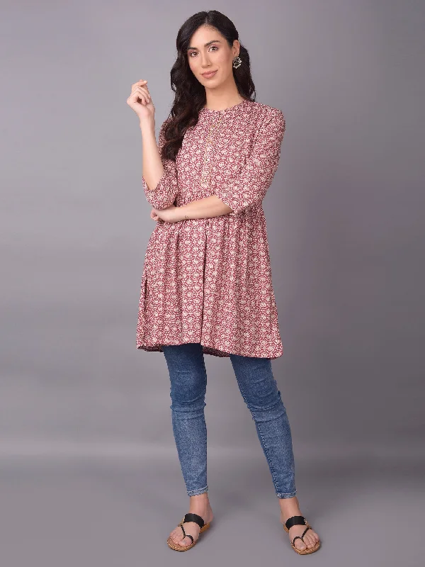 Women Pink Fit And Flare Printed Tunic