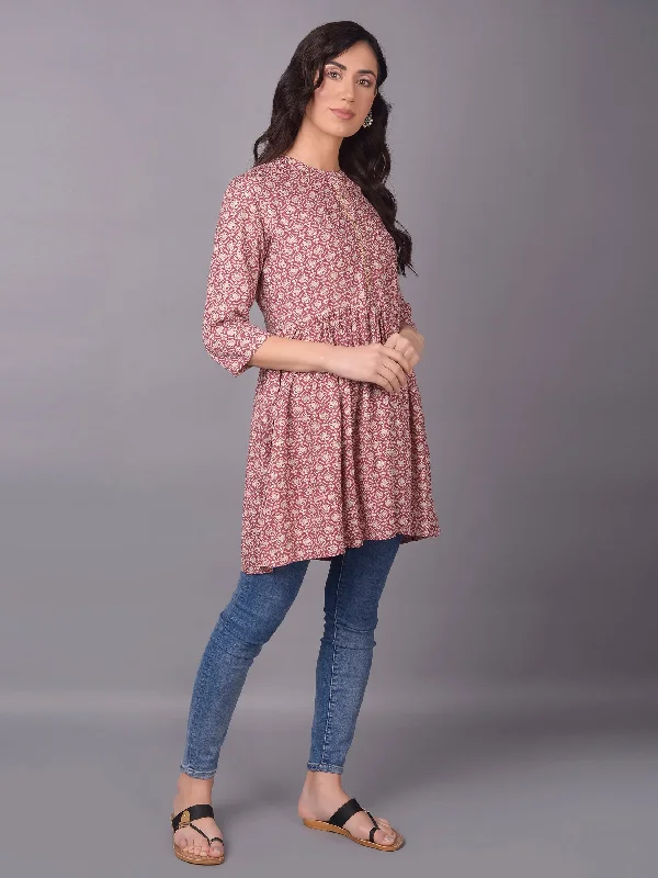 Women Pink Fit And Flare Printed Tunic