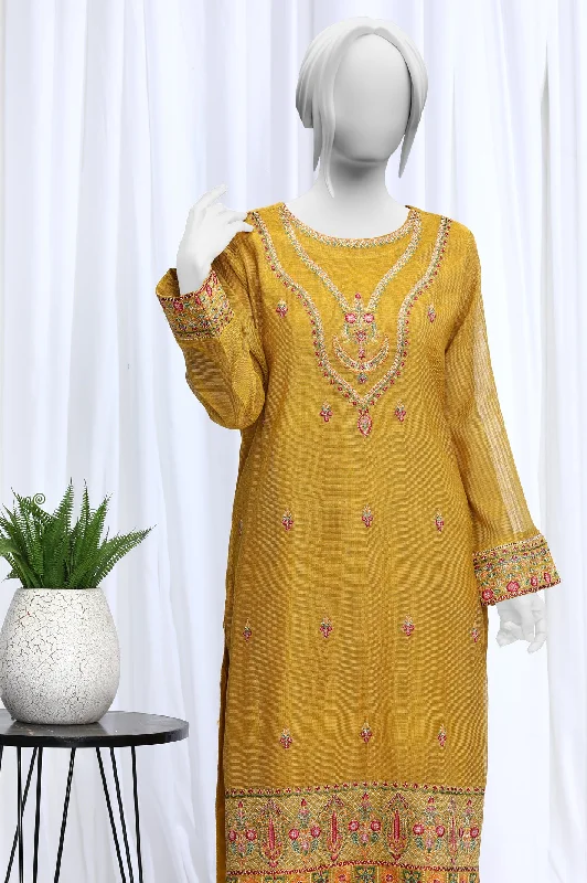 2PC Embroidered Mustard