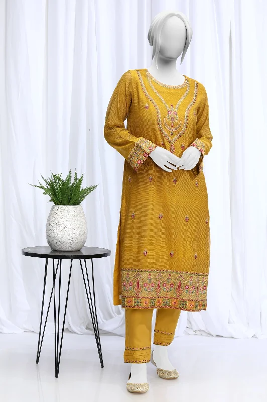 2PC Embroidered Mustard