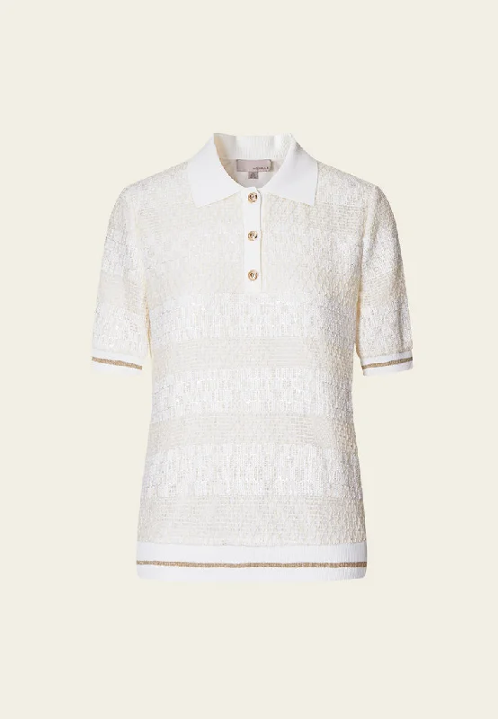 White Knit Pattern Polo Shirt