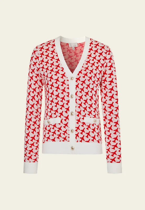 Red Patterned Knit Cardigan