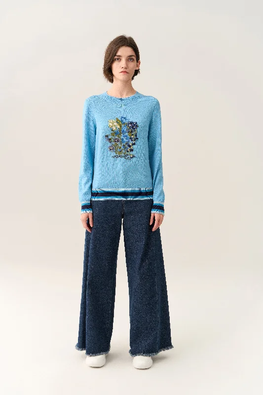 Floral-embroidery Knitted Pullover