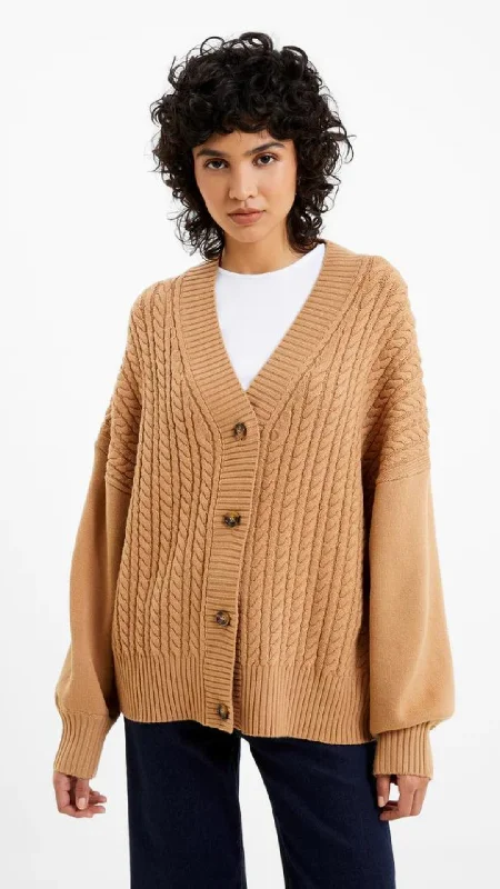 Babysoft Cable Knit Cardigan in Camel