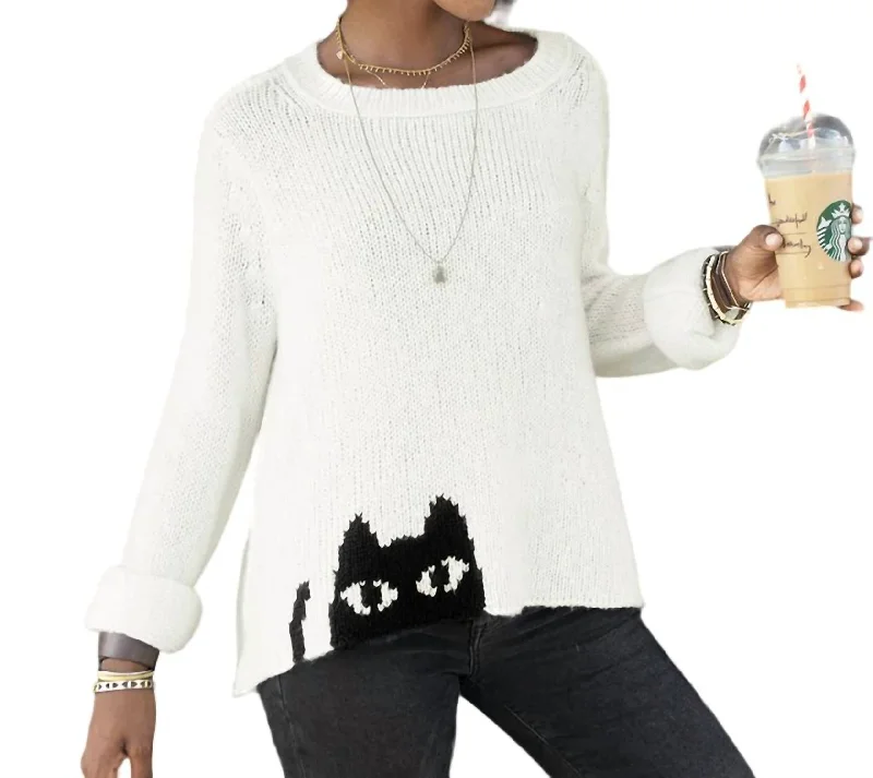 Black Cat Sweater In White