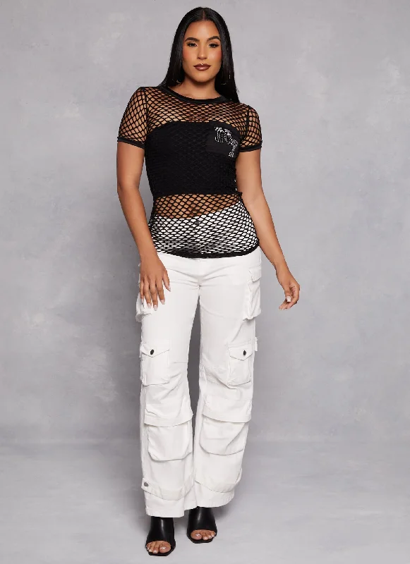 NY Rhinestone Pocket Fishnet Top