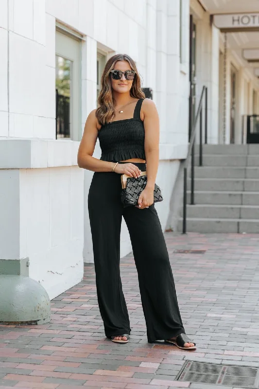 Black Ruffled Tank Top & Wide Leg Pant Set