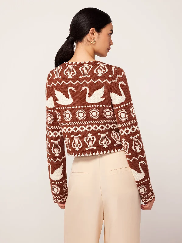 Carmel Brown Swan Fairisle Knit Cardigan