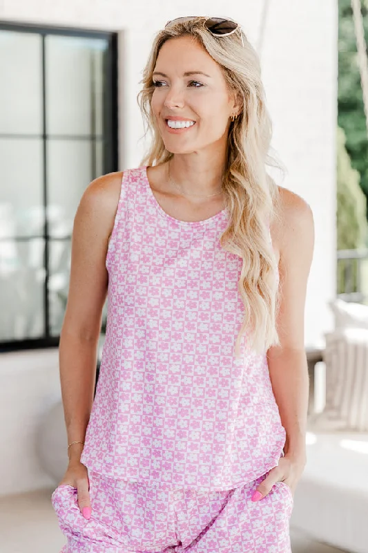 Crazy Daisy Pink Checkered Pajama Tank Top FINAL SALE