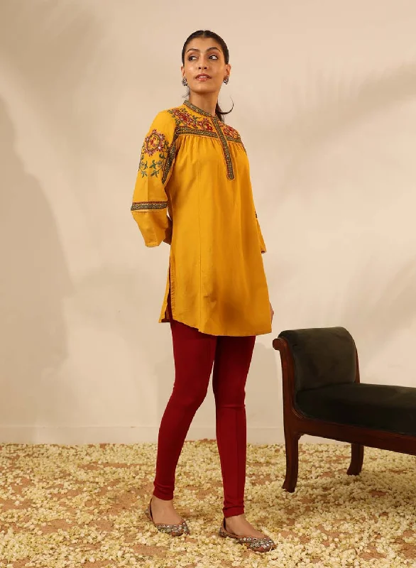 Dark Yellow Embroidered Tunic