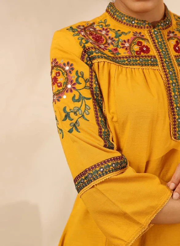 Dark Yellow Embroidered Tunic