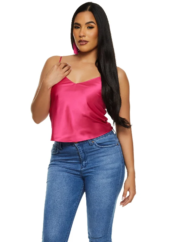 Satin V Neck Cropped Cami