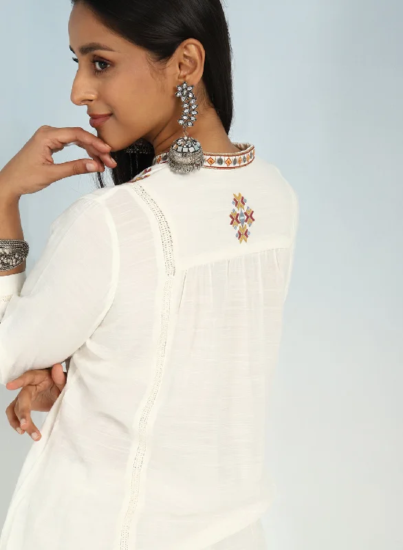 Ivory Tunic with Front Yoke Embroidery Detail