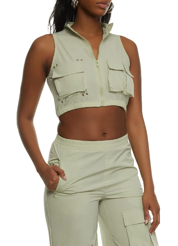 Cargo Pocket Zip Front Crop Top