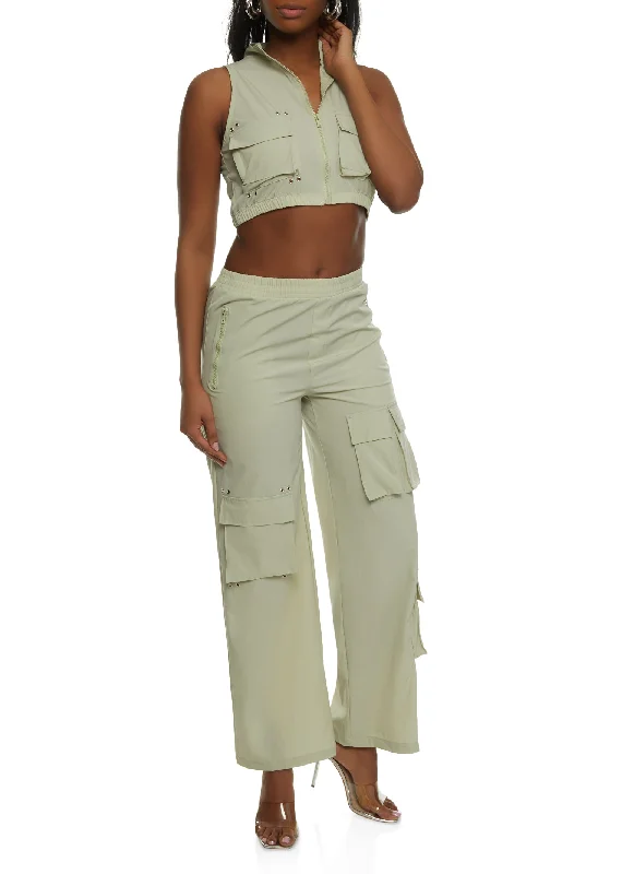 Cargo Pocket Zip Front Crop Top