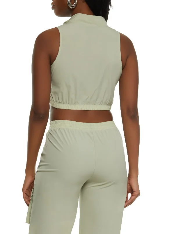 Cargo Pocket Zip Front Crop Top