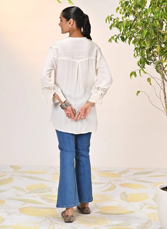 Kahkashan Ivory Embroidered Shirt for Women