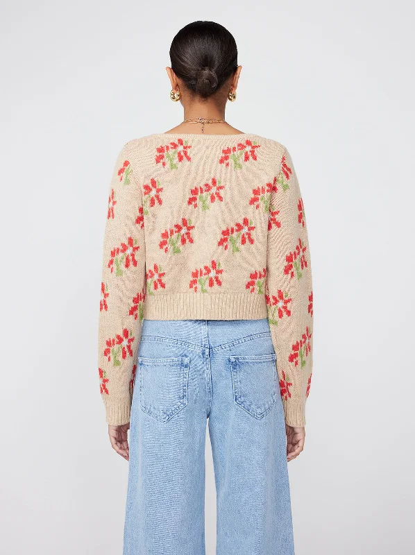 Lila Camel Floral Cropped Knit Cardigan