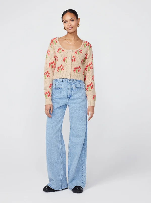 Lila Camel Floral Cropped Knit Cardigan