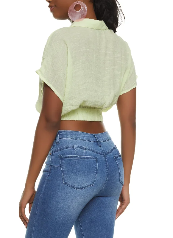 Elastic Waistband Cropped Shirt