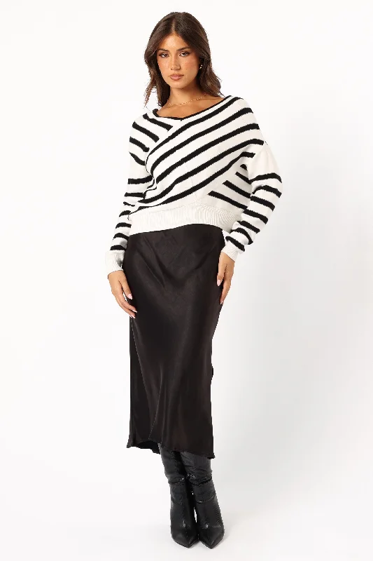 Lynette Criss Cross Stripe Sweater - Black/White