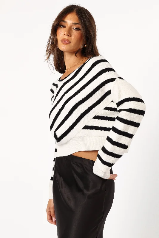 Lynette Criss Cross Stripe Sweater - Black/White