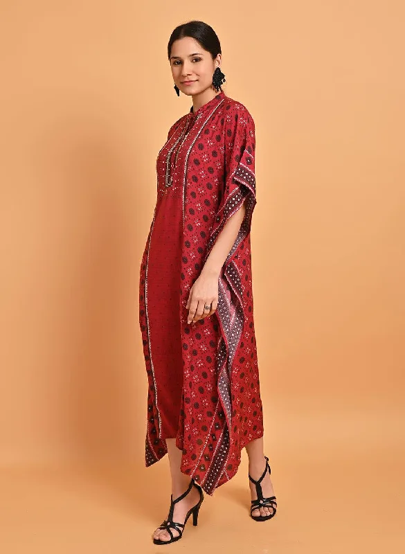 Maroon Printed Straight Kaftan