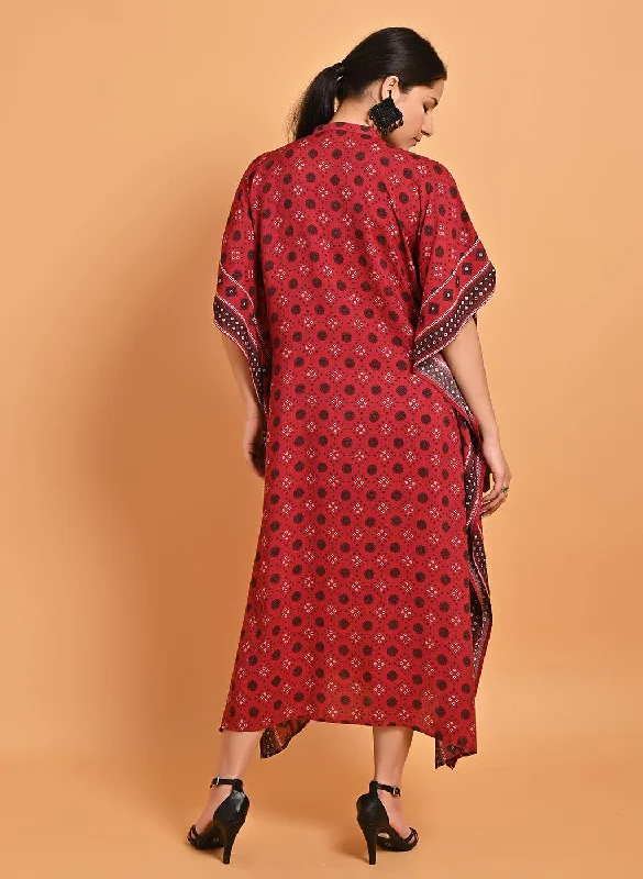 Maroon Printed Straight Kaftan