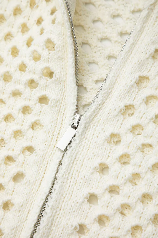 Open Knit Zipper Cardigan