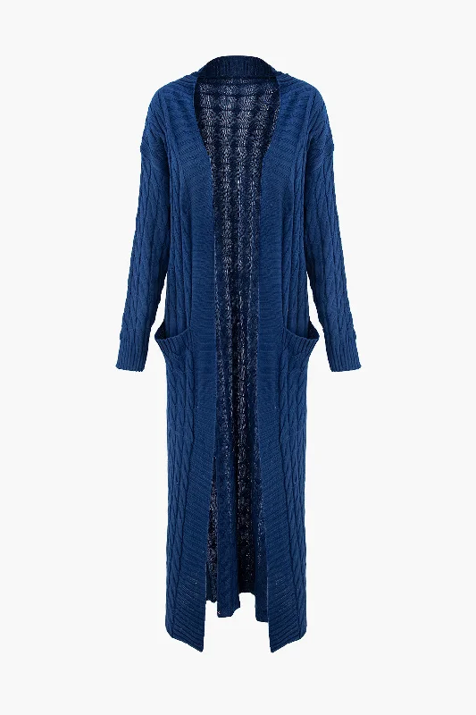 Cable Knit Pocket Long Cardigan