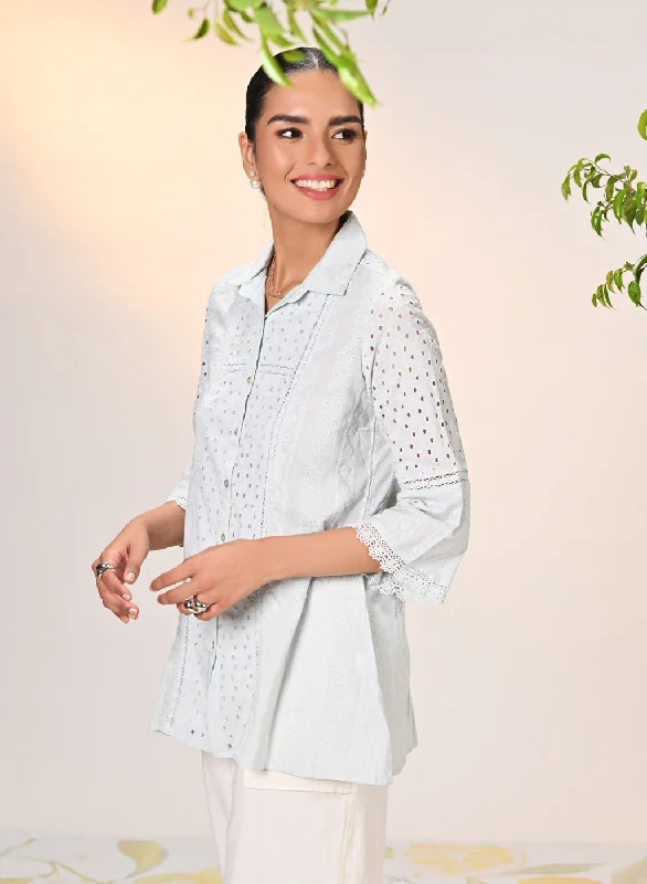 Mehreen Blue Embroidered Schiffli Shirt for Women