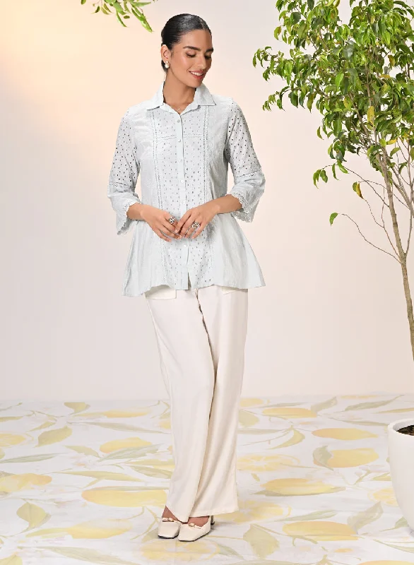 Mehreen Blue Embroidered Schiffli Shirt for Women