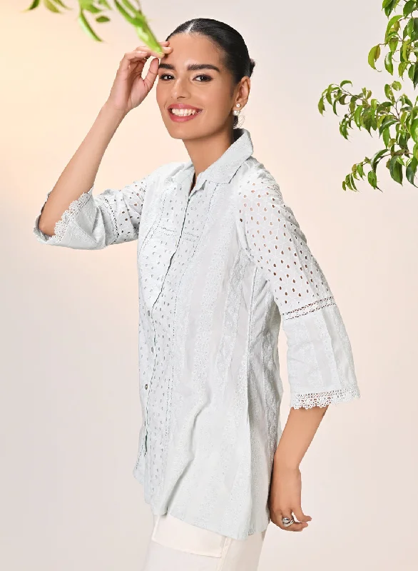 Mehreen Blue Embroidered Schiffli Shirt for Women