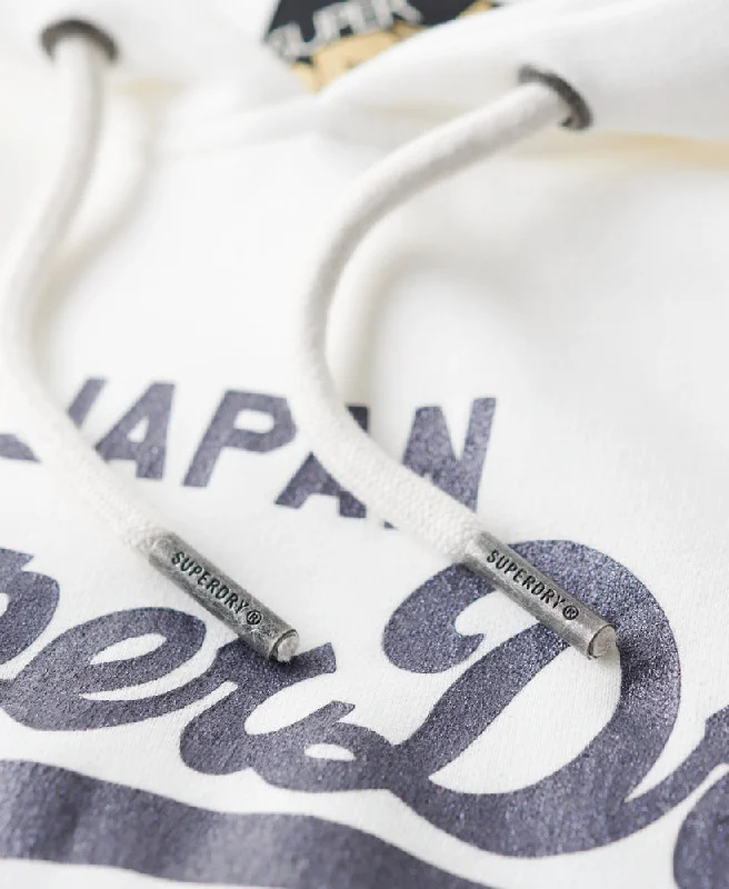 Metallic Vintage Logo Graphic Hoodie | Ecru