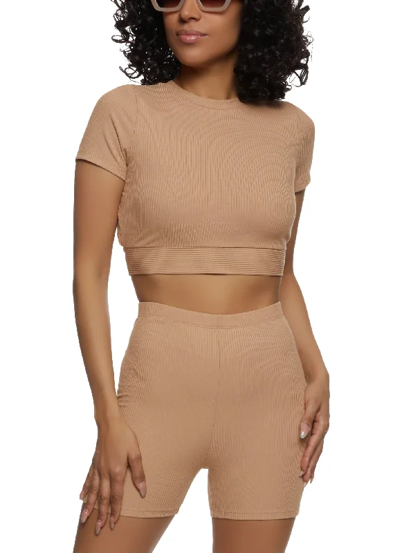 Ribbed Soft Knit Open Back Crop Top