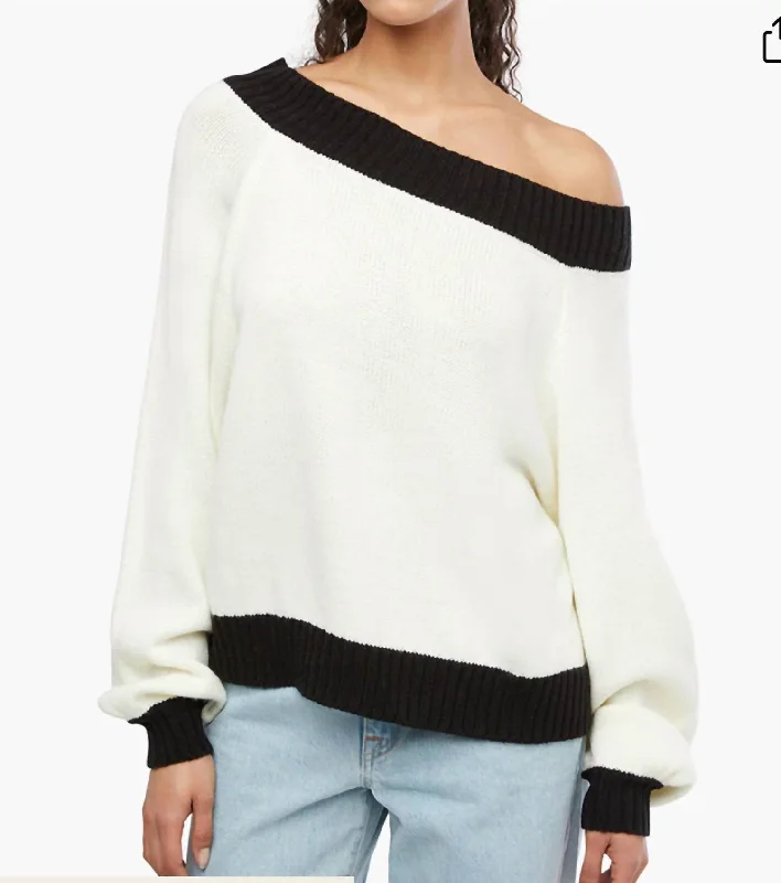 Off Shoulder Sweater In White/black