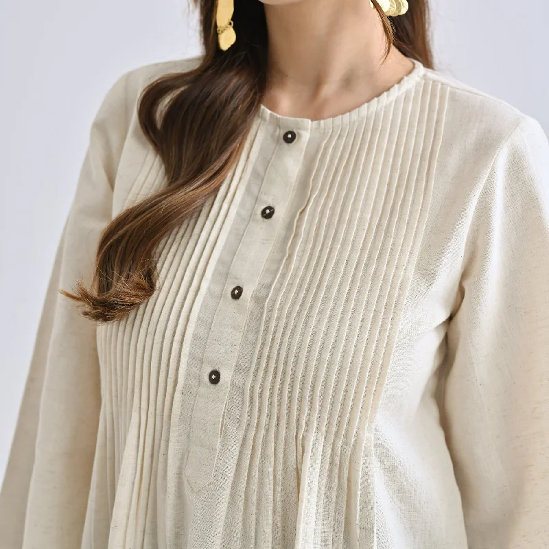 Off White Linen Cotton Tunic with Pintuck Detail