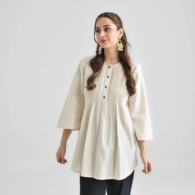 Off White Linen Cotton Tunic with Pintuck Detail