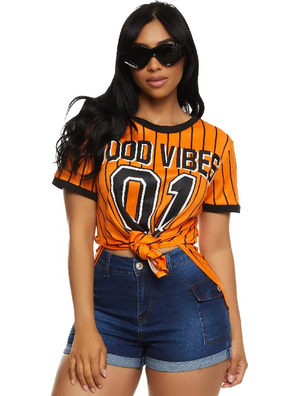 Good Vibes 01 Pinstripe Baseball Tee