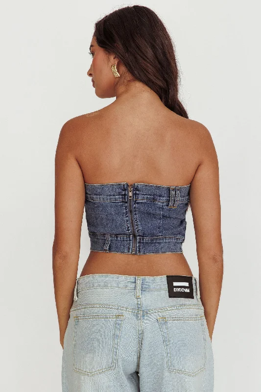 Pop Fizz Strapless Denim Cropped Top Medium Blue