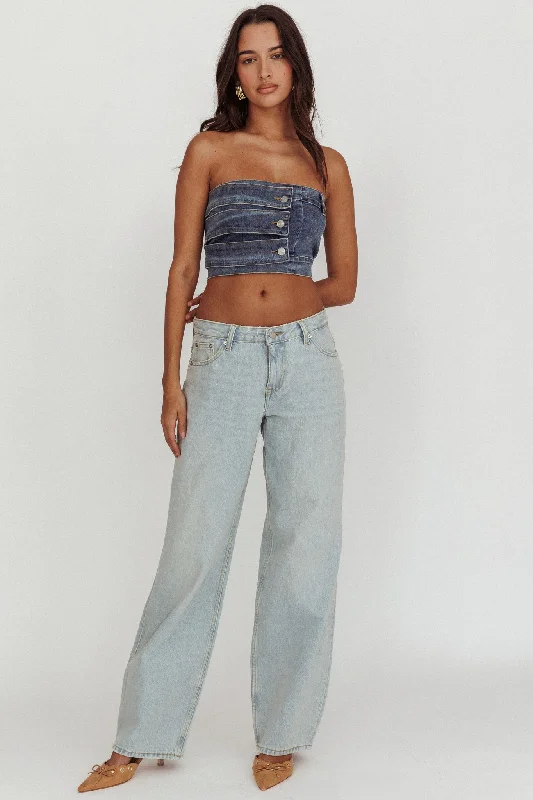 Pop Fizz Strapless Denim Cropped Top Medium Blue