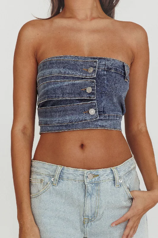 Pop Fizz Strapless Denim Cropped Top Medium Blue