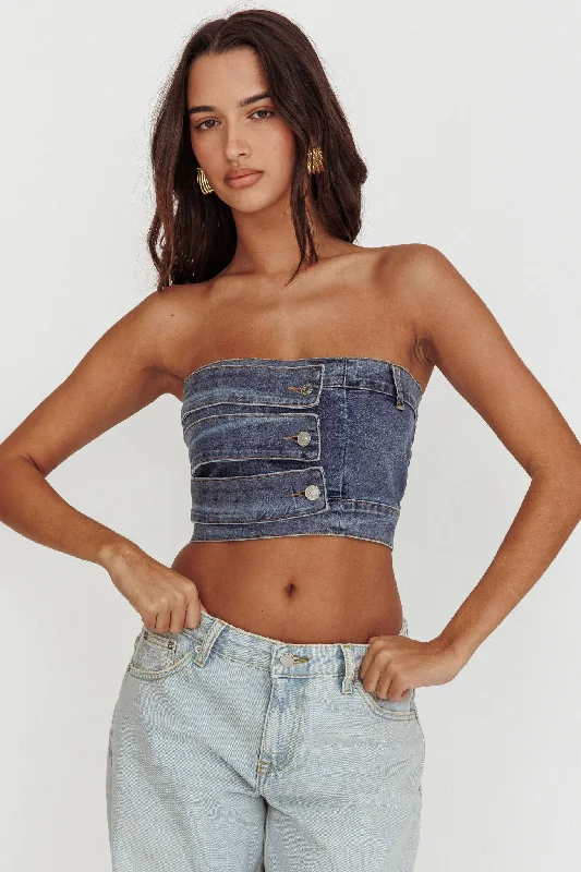 Pop Fizz Strapless Denim Cropped Top Medium Blue