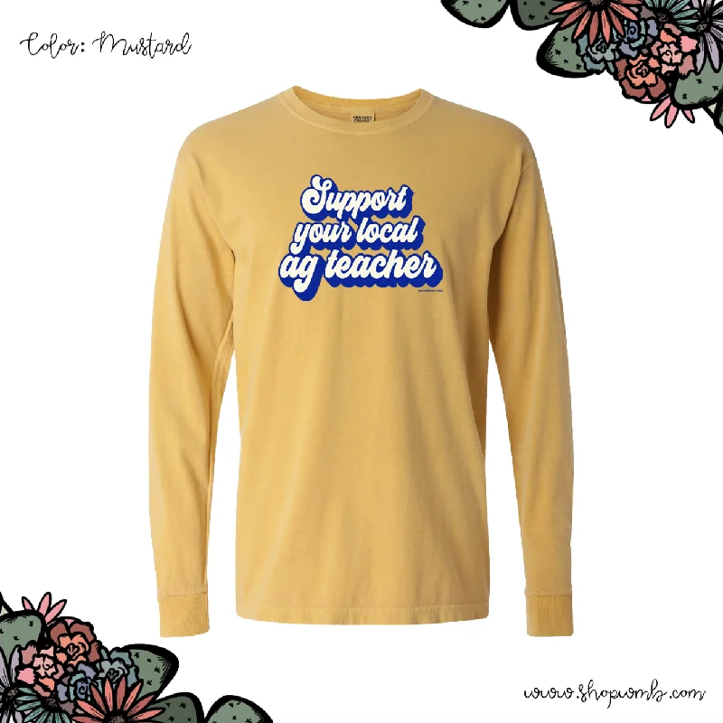 Retro Support Your Local Ag Teacher Blue & White LONG SLEEVE T-Shirt (S-3XL) - Multiple Colors!