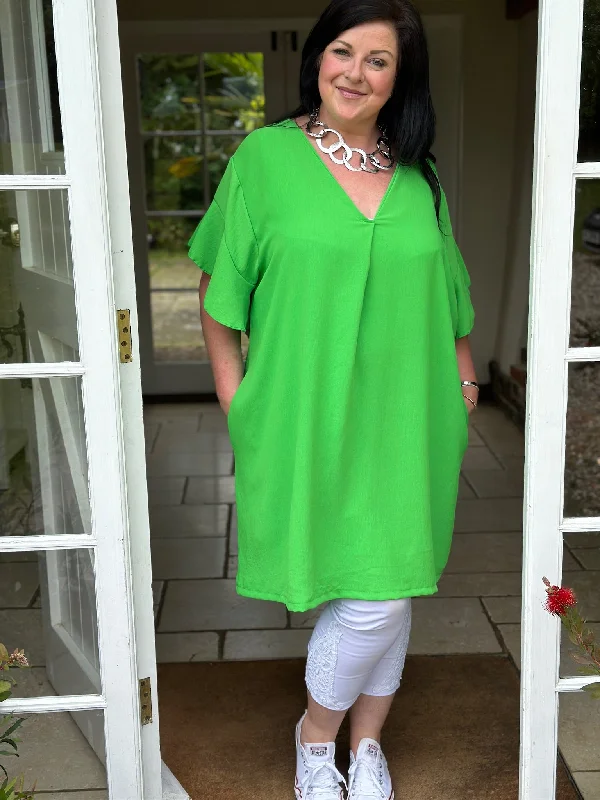 Ruffle Sleeve Pocket Tunic | Green